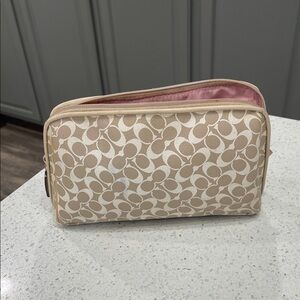 Coach Beige Signature Cosmetic Bag